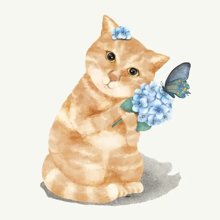 Illustration Of A Kitten, Aesthetic Art, Animal & Birds, Animal & Birds B