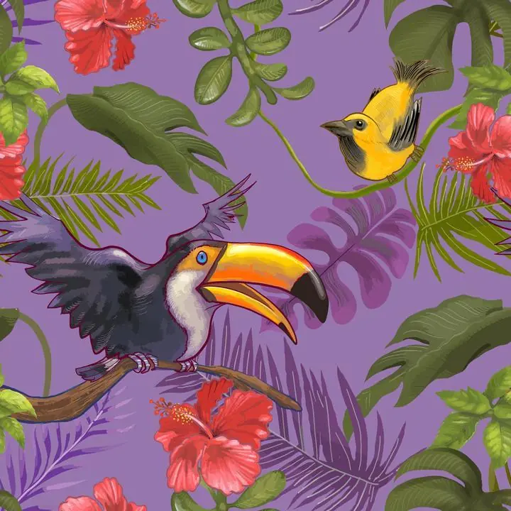 Illustration Of Birds On Colorful Forest Trees, Aesthetic Art, Animal & Birds, Animal & Birds B