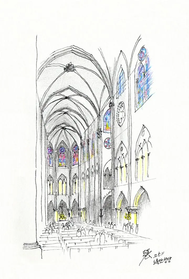 Interior Church Sketch, Wall Art, Line Art