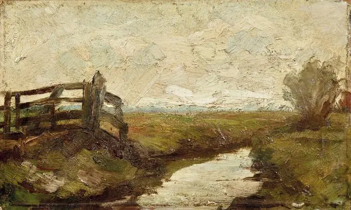 Irrigation ditch with wood gate at left (1895)