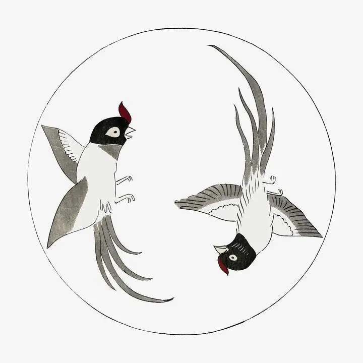 Japanese Vintage Bird, Aesthetic Art, Animal & Birds, Animal & Birds B