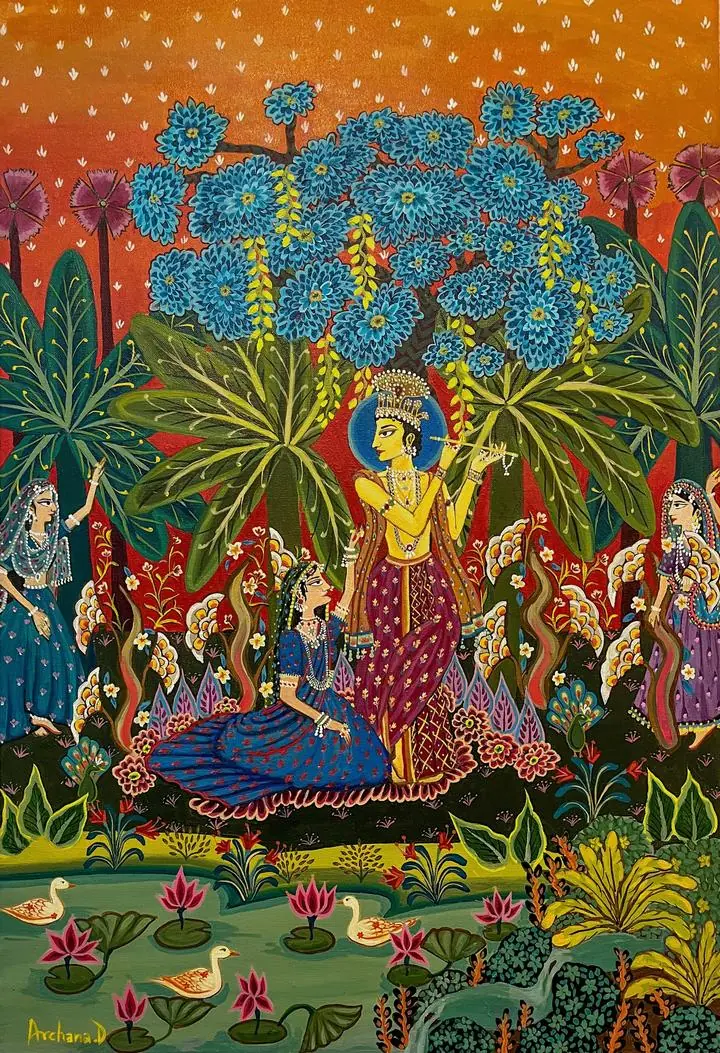 Krishna Dance, Indian Art, Pichwai, Pichwai Portrait