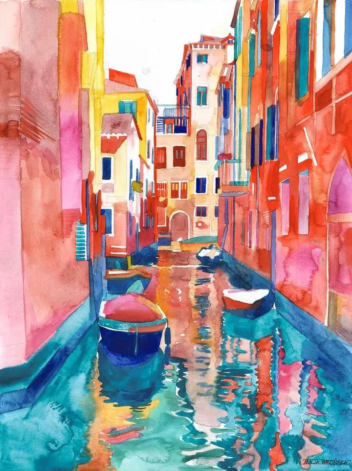 Maja Wronska Canal, Wall Art, Water Color Art, Water Color Art A