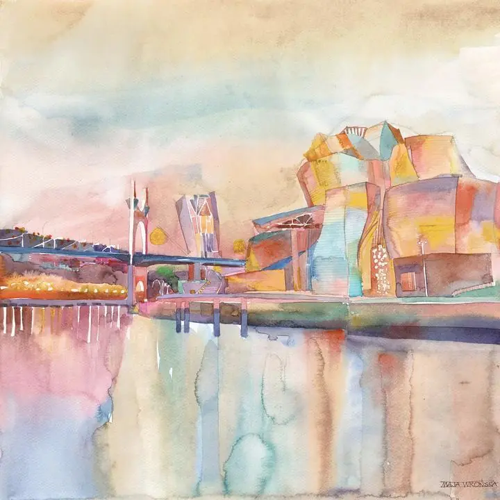 Maja Wronska Cityscape 2, Wall Art, Water Color Art, Water Color Art A