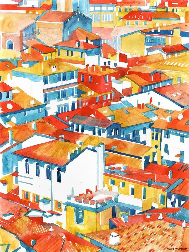 Maja Wronski Cityscape, Wall Art, Water Color Art, Water Color Art A