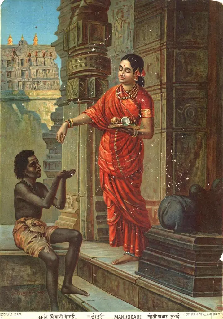 Mandodari Based On Raja Ravi Varma S Painting, Paintings, Raja Ravi Verma