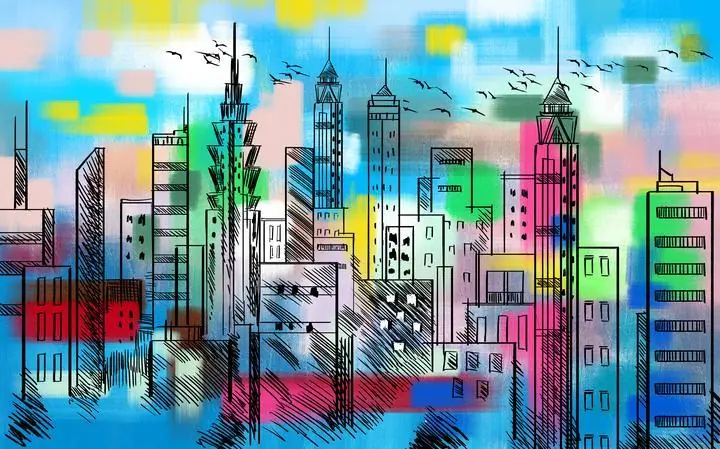 Multicolored City Skyline Buildings, Wallpaper, World Landscape