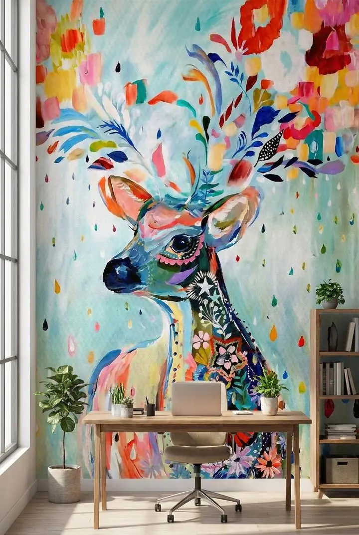 Multicolored Deer Head 2, Wallpaper, Animal