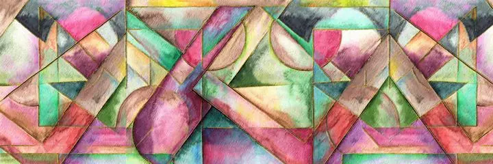 Multicolored Geometric Pattern Artwork, Wall Art, Old Gold, Gold Landscape