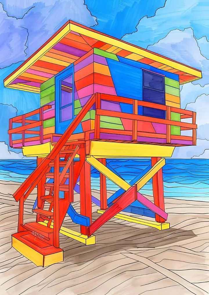 Multicolored Lifeguard Tower, Aesthetic Art, Pop Art