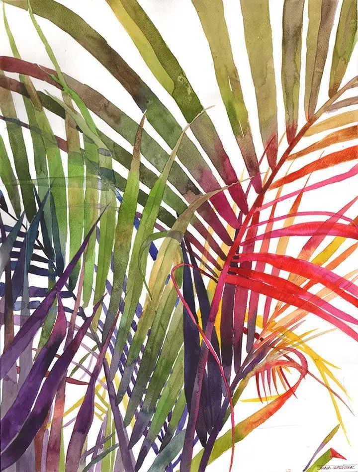Multicolored Palm Leaves, Wall Art, Water Color Art, Water Color Art A
