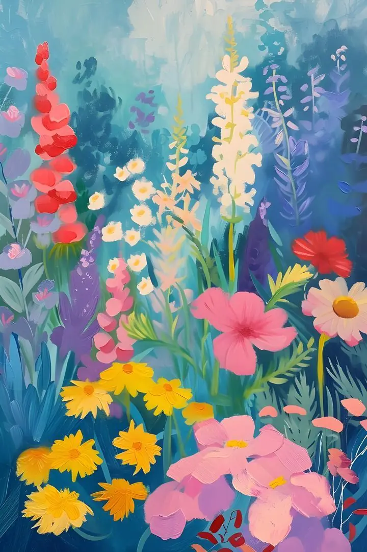 Multicolored Wildflowers, Aesthetic Art, Pop Art
