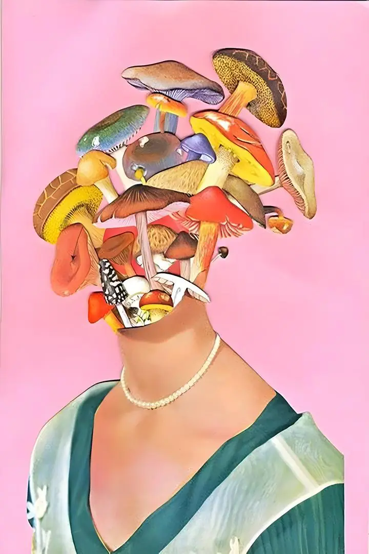 Mushroom Headed Woman Portrait, Aesthetic Art, Pop Art