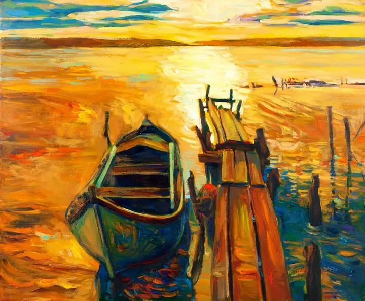 Orange Boat Water, Wall Art, Decor Wall Art, Decor Wall Art E
