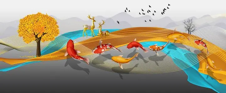 Orange Koi Fish 2, Wall Art, Old Gold, Gold Landscape