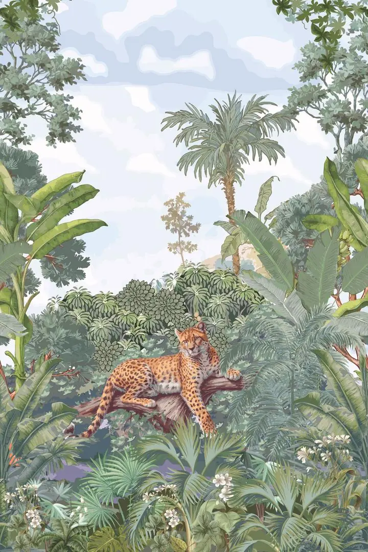 Orange Leopard Jungle, Indian Art, Pichwai, Pichwai Portrait