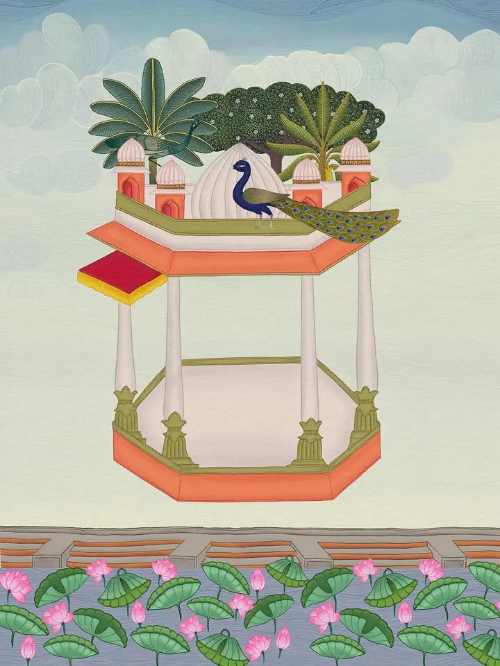 Orange Temple Structure, Indian Art, Pichwai, Pichwai Portrait