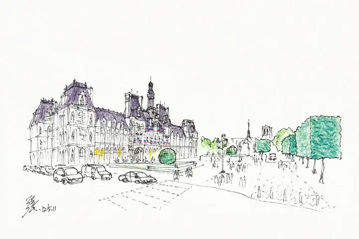 Paris City Street, Wall Art, Line Art