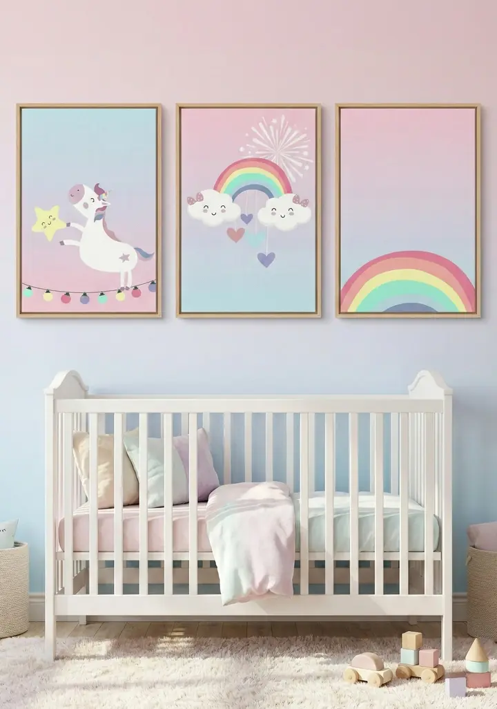 Pastel Rainbow Cloud Illustration, Wall Art, Kidz, Kidz 3 Pc Kit