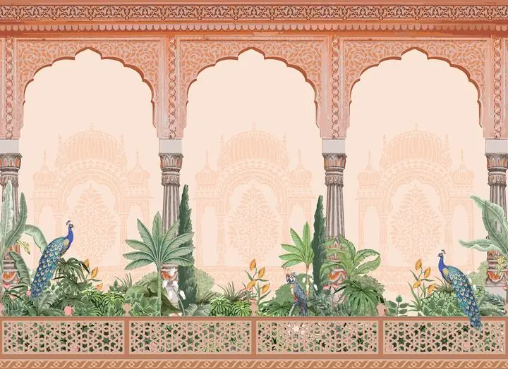 Peacock Indian Archway Garden, Indian Art, Pichwai, Pichwai Landscape