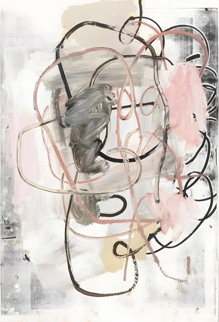 Pink Black Abstract Artwork, Wall Art, Modern, Modern Monochrome
