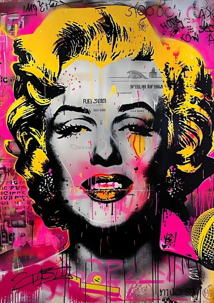 Pink Black Yellow Marilyn Monroe Portrait, Aesthetic Art, Pop Art