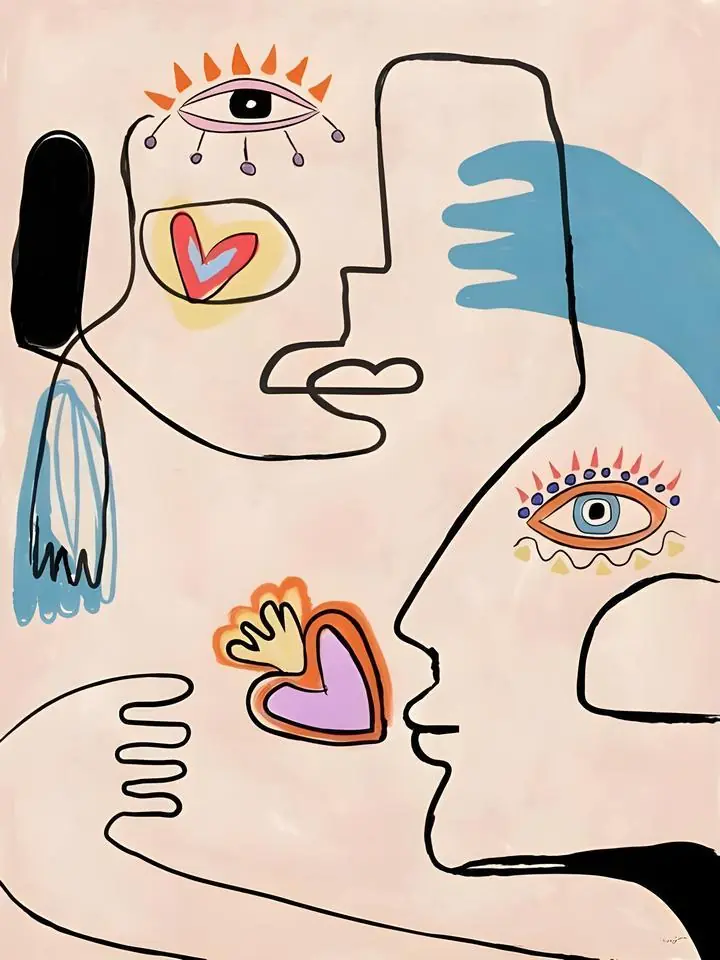 Pink Blue Black Abstract Faces, Paintings, Picasso