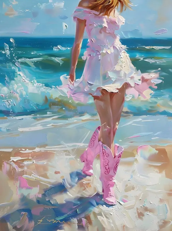 Pink Cowboy Boots Woman, Aesthetic Art, Pop Art