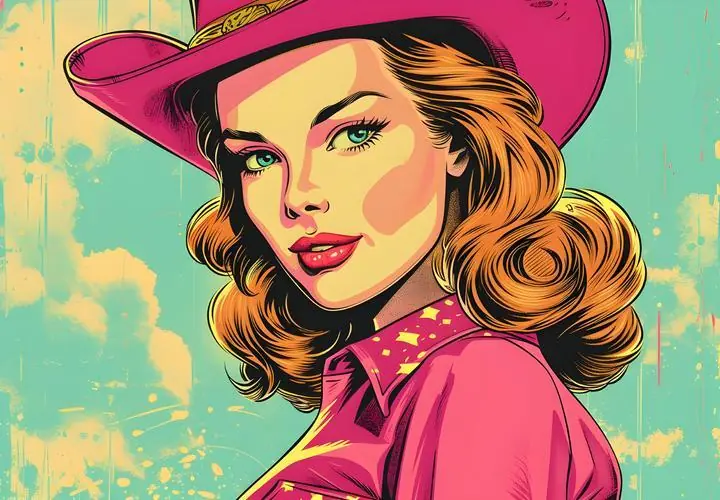 Pink Cowgirl Portrait 2, Aesthetic Art, Pop Art