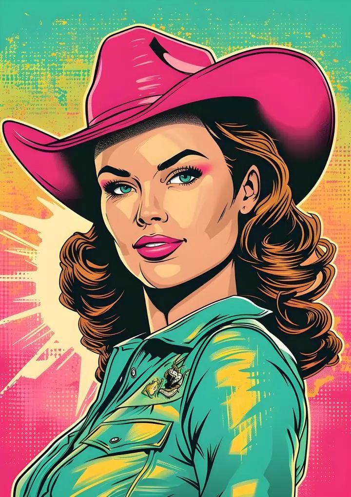 Pink Cowgirl Portrait, Aesthetic Art, Pop Art