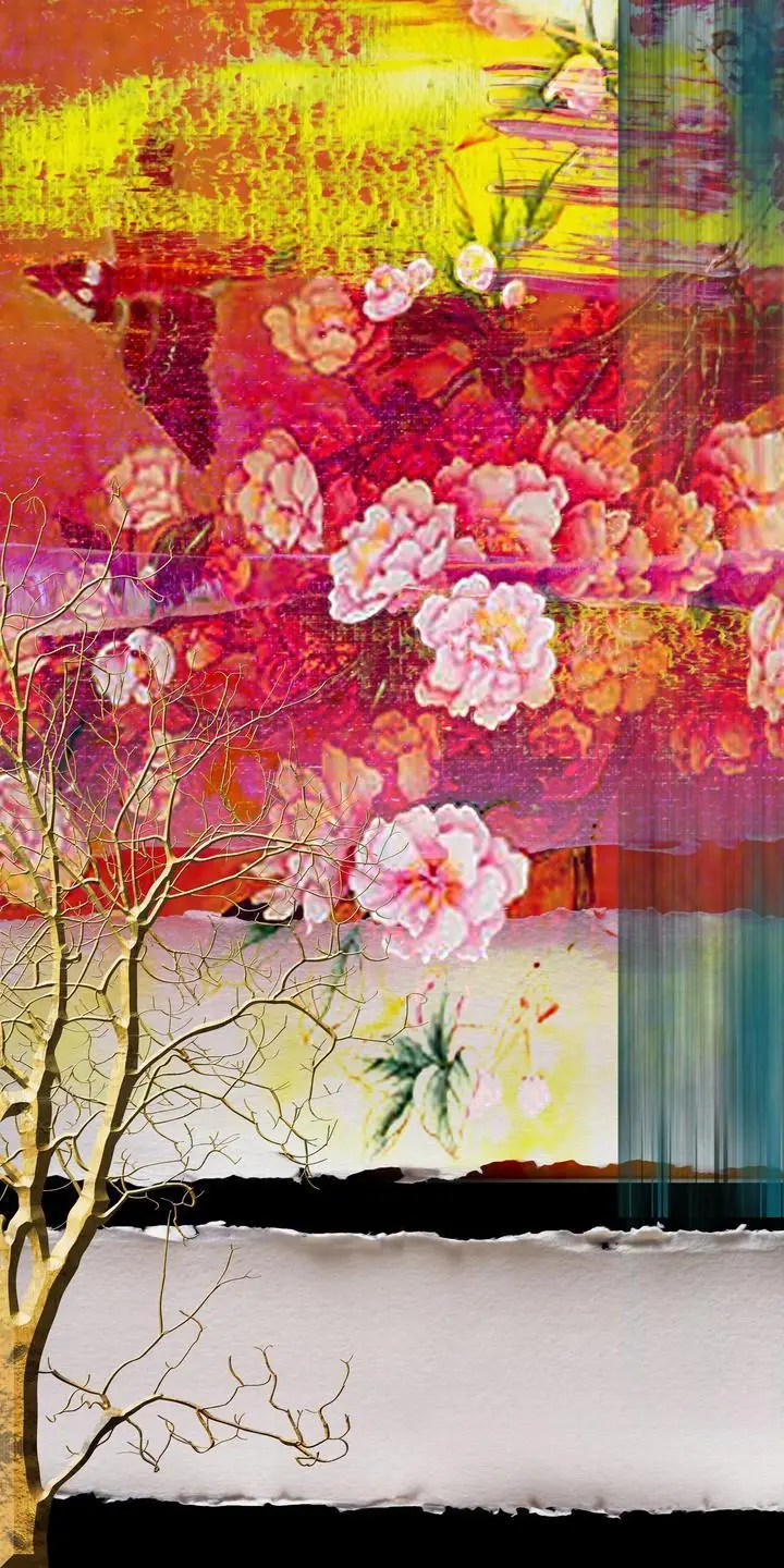 Pink Flowers Bare Tree, Wall Art, Decor Wall Art, Decor Wall Art G