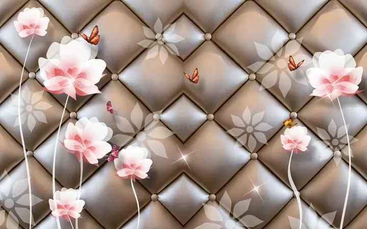 Pink Flowers White Stems, Wallpaper, Old 3D