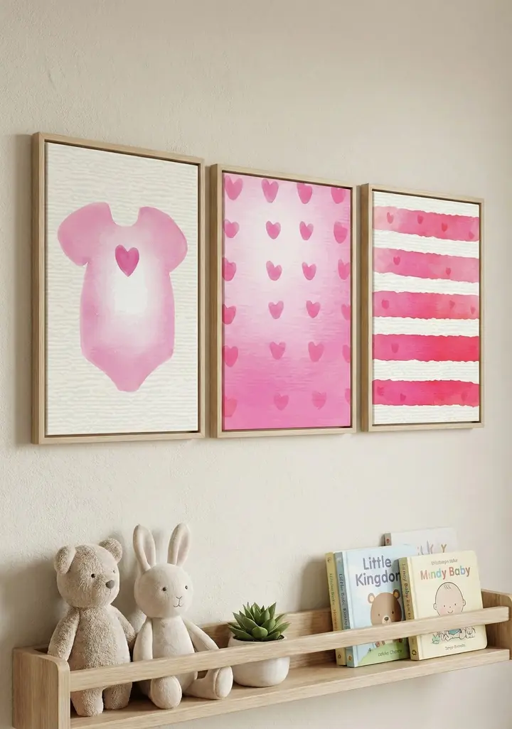 Pink Hearts Onesie Stripes, Wall Art, Kidz, Kidz 3 Pc Kit