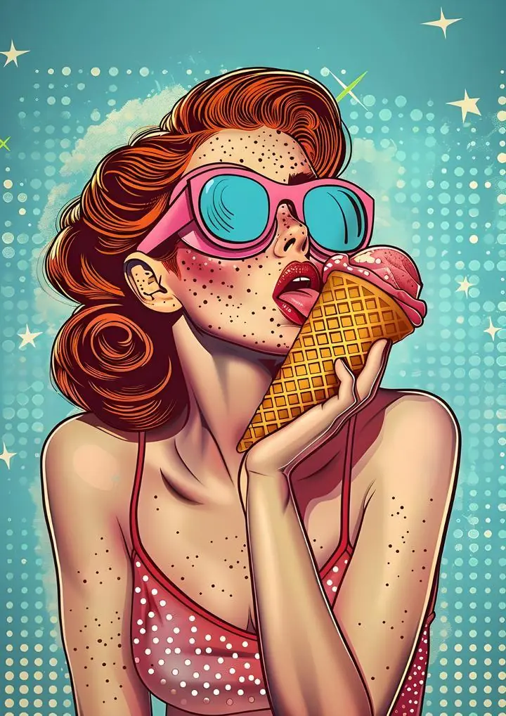 Pink Ice Cream Cone Woman, Aesthetic Art, Pop Art