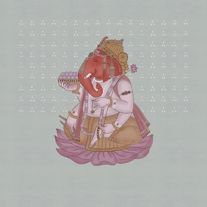 Pink Lord Ganesha, Indian Art, Pichwai, Pichwai Square