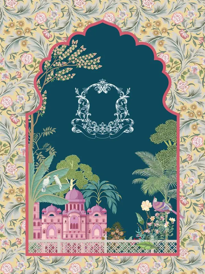 Pink Palace Illustration, Indian Art, Pichwai, Pichwai Portrait