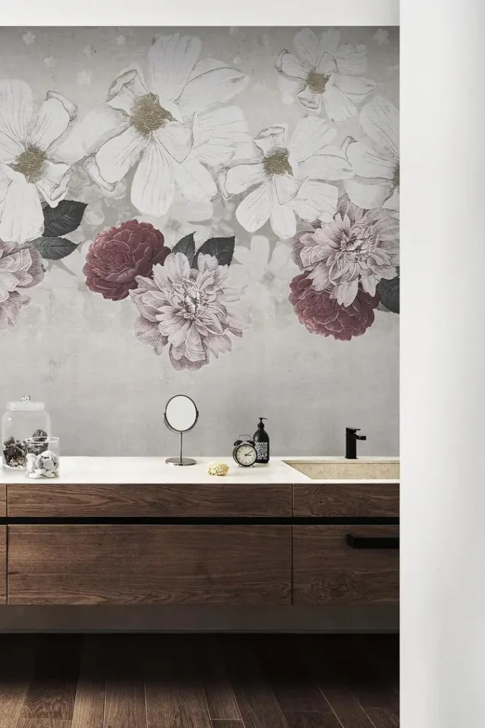 Pink Peony White Flower Brown Leaf