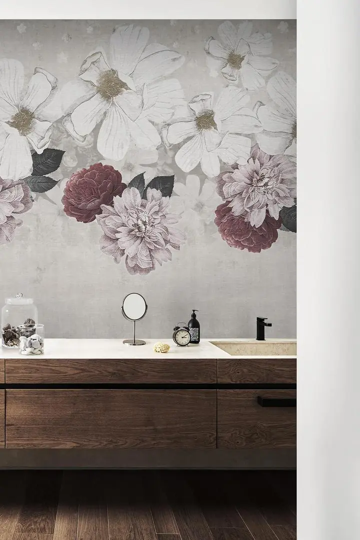 Pink Peony White Flower Brown Leaf, Wallpaper, Floral