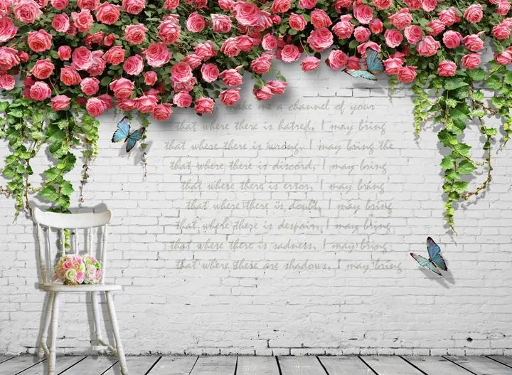 Pink Roses Green Leaves Butterfly White, Wallpaper, Old 3D