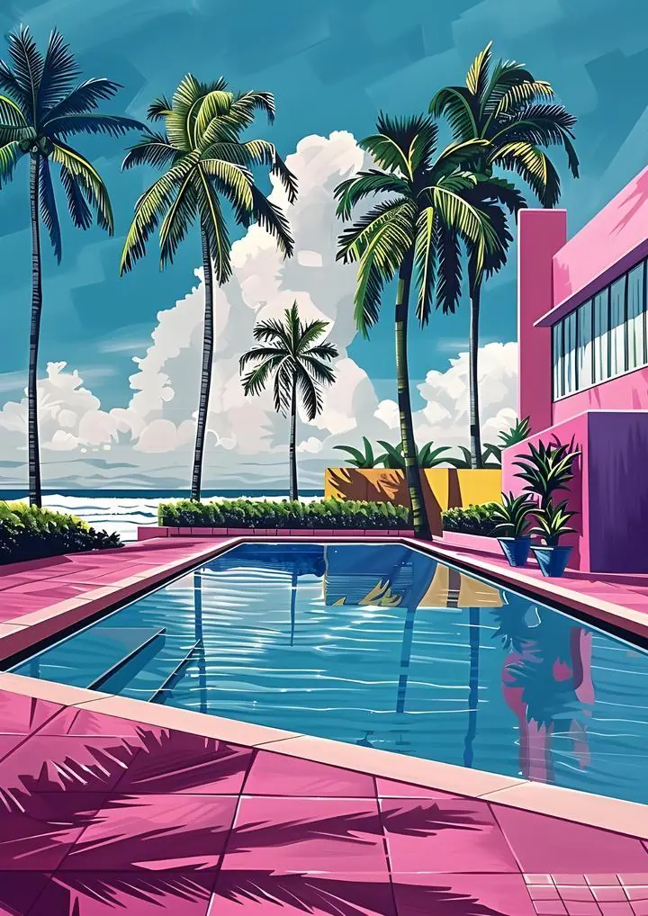 Pink Swimming Pool, Aesthetic Art, Pop Art