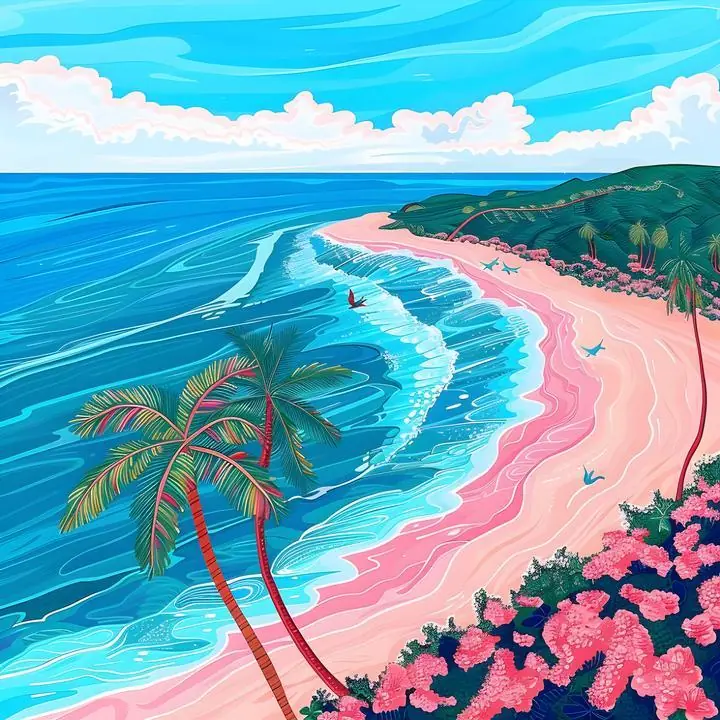 Pink Tropical Beach 2, Aesthetic Art, Pop Art