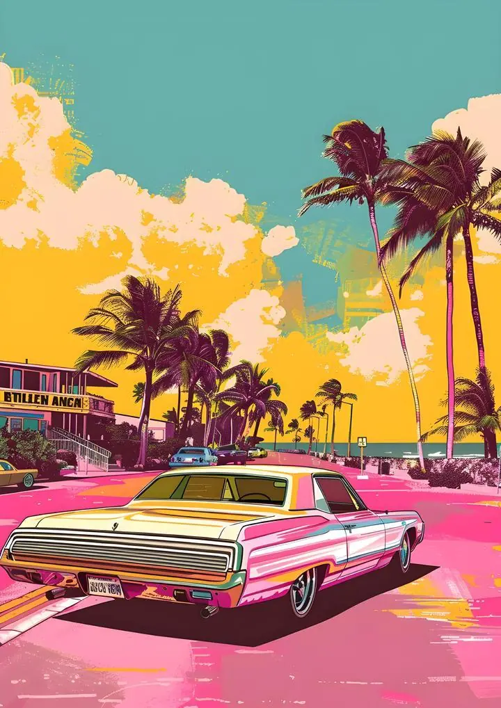 Pink Vintage Car 2, Aesthetic Art, Pop Art
