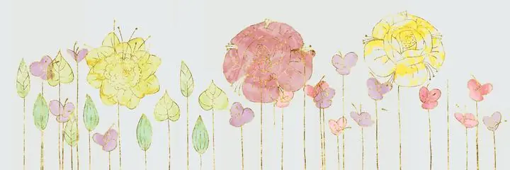 Pink Yellow Flower Bouquet, Wall Art, Old Gold, Gold Landscape