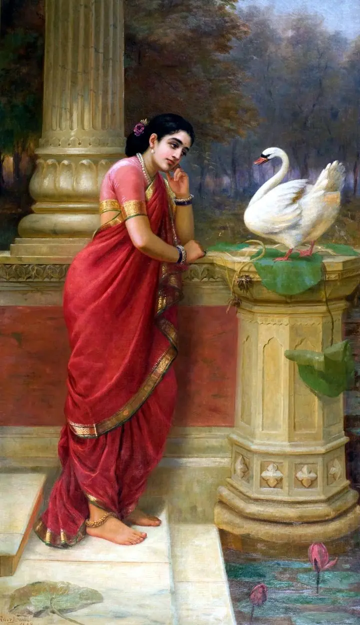 Princess Damayanthi Talking With Royal Swan About Nala, Paintings, Raja Ravi Verma
