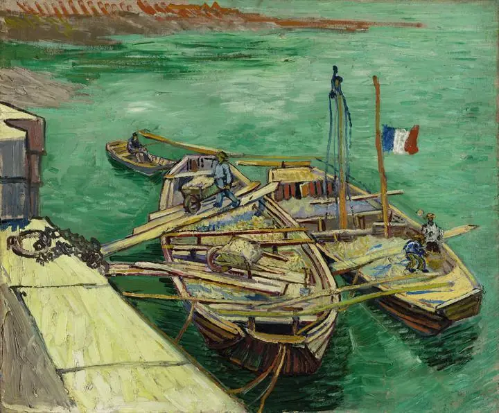 Quay With Men Unloading Sand Barges (1888), Paintings, Van Gogh