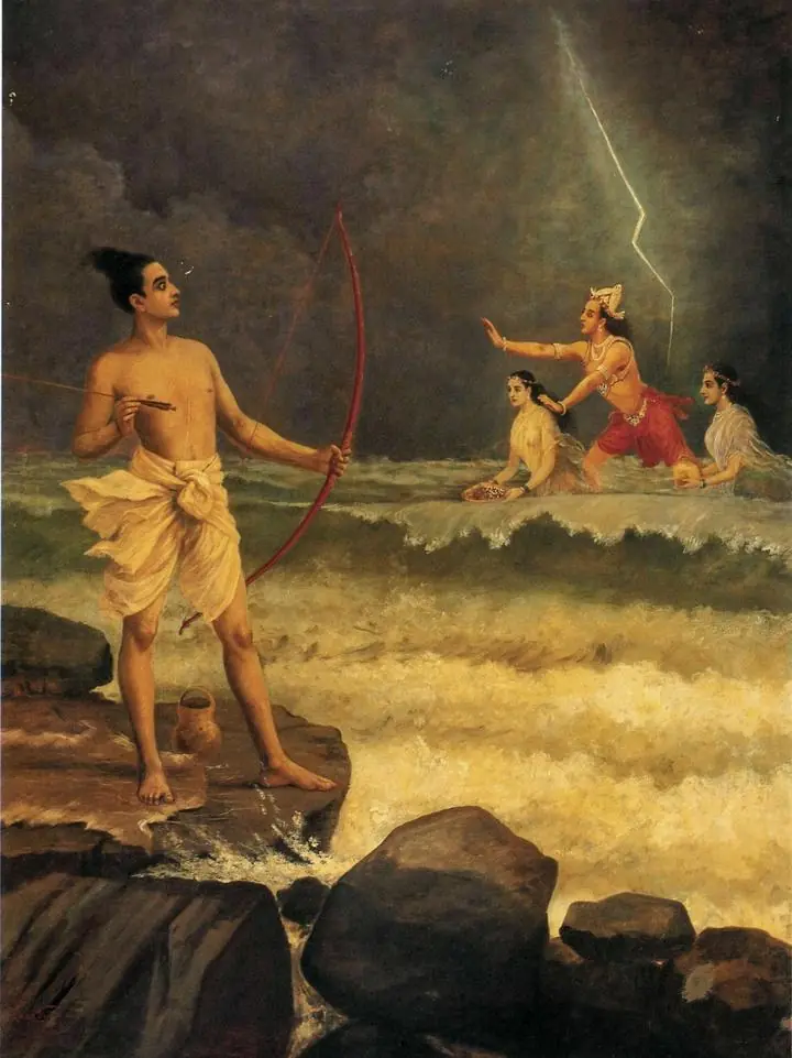 Rama Is Placated By The Fearful Sea God, Paintings, Raja Ravi Verma