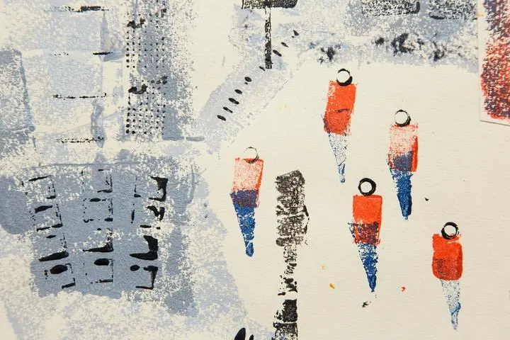 Red Blue Figures Artwork