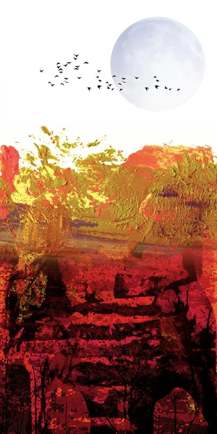 Red Collage Landscape Mountains Trees, Wall Art, Decor Wall Art, Decor Wall Art G