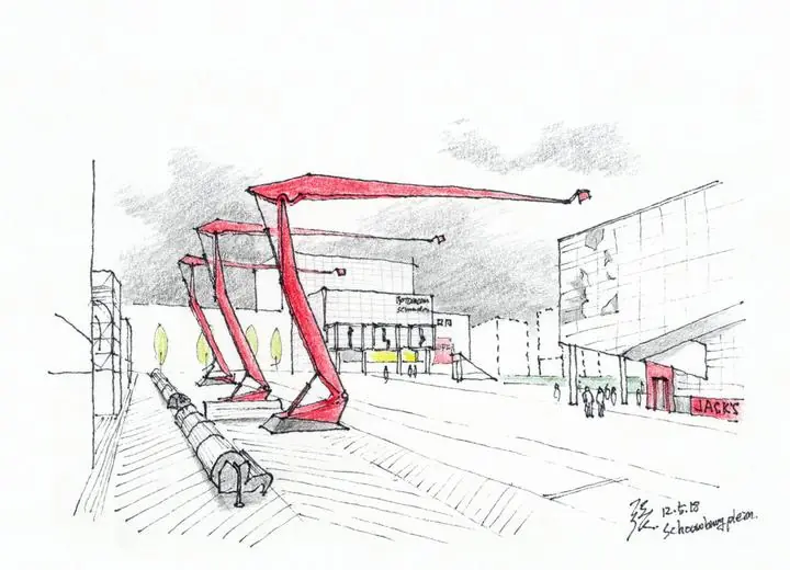 Red Construction Site Crane, Wall Art, Line Art