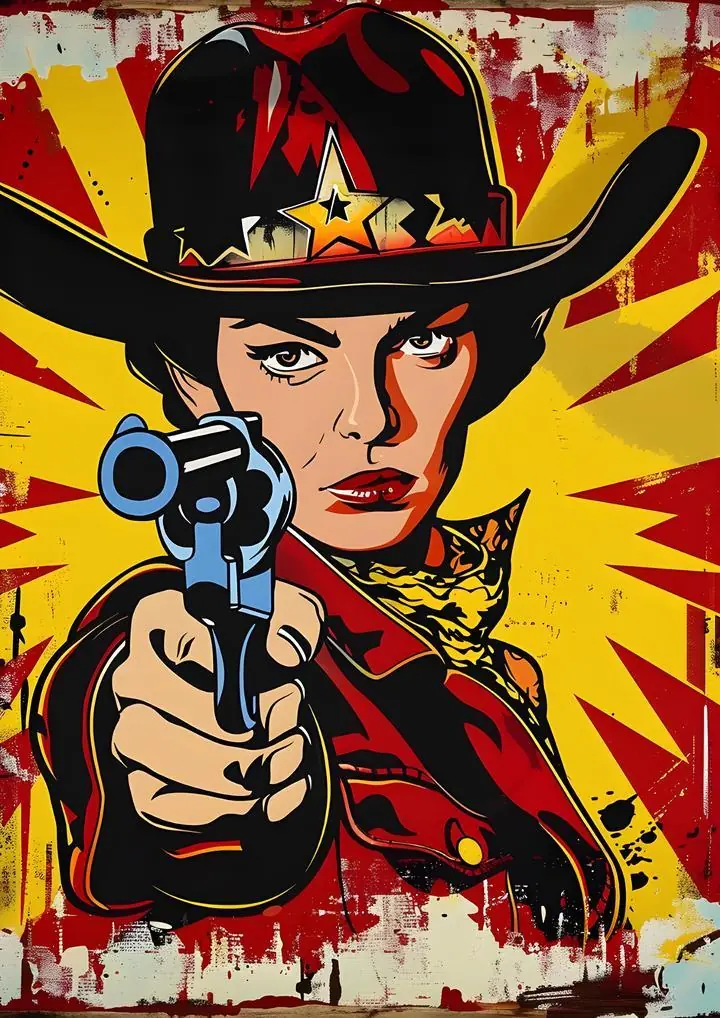 Red Cowboy Woman Gun, Aesthetic Art, Pop Art